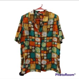 Floral  shirt  button down Novelty Print Squares casual XL